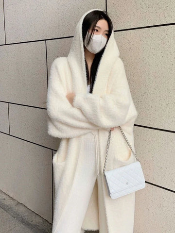 Long Cardigan for women 2024 new winter clothes Knitted fluffy long sleeve Cashmere sweater coat korean style warm vintage